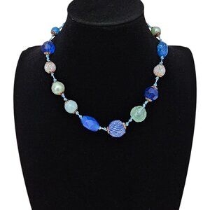 🏆Laila Rowe Vintage Chunky Beaded Blue And Gold Necklace